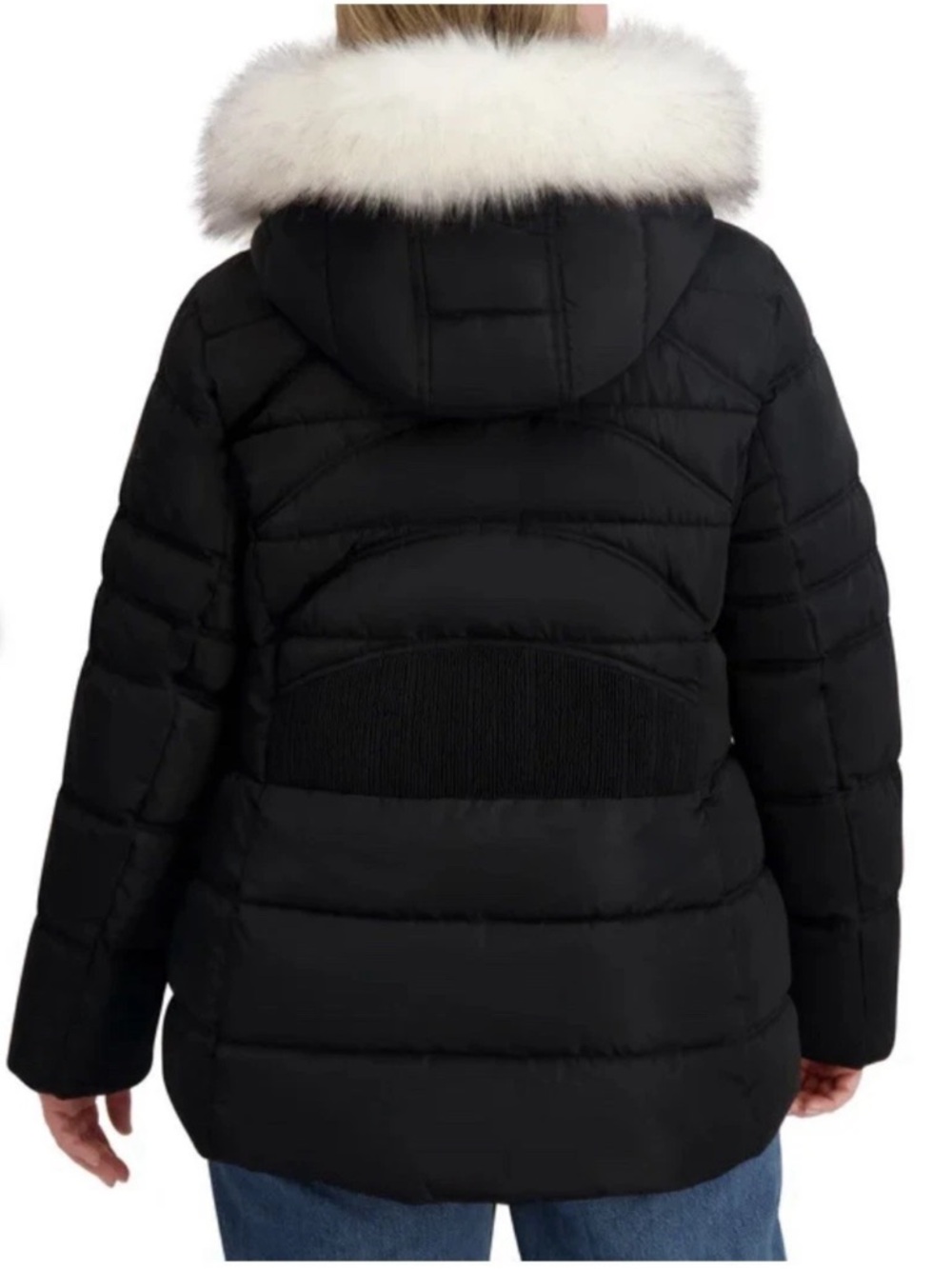 Nautica Black Puffer Jacket with White Faux-Fur Trim Hood - Picture 3 of 4